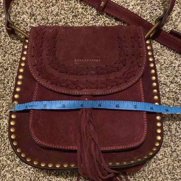 Sundance fringe wine burgundy suede studded western adjustable bag crossbody - Picture 15 of 16
